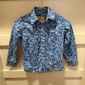 Wrangler Kids Blue and White Paisley Button Down Shirt